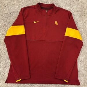 Nike Dri Fit On Field 1/4 Zip USC Trojans Pullover Mens L Sweatshirt Red Yellow